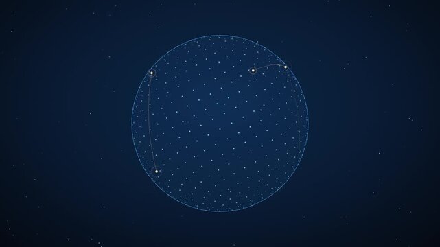 Abstract Glowing Digital Globe With Network Grid on Dark Blue Background