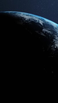 Vertical video: Earthlike planet rotating into sun, camera moving closer, showing NA details