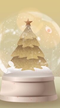 Vertical video: Light flare starting snow globe dust rising tree forming glitter settling for decor
