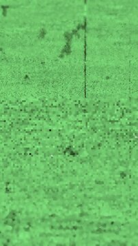 Vertical video: Micro cam shaking causing green turf showing seams, flecks, pixelation for detail