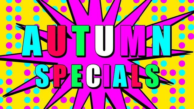 The background consists of large, contrasting pop art polka dots that toggle on and off. The text elements assemble piece by piece like a jigsaw puzzl.