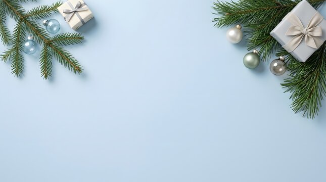 A serene and festive christmas scene featuring elegant gifts lush greenery and a delicate winter ambiance perfect for holiday celebrations