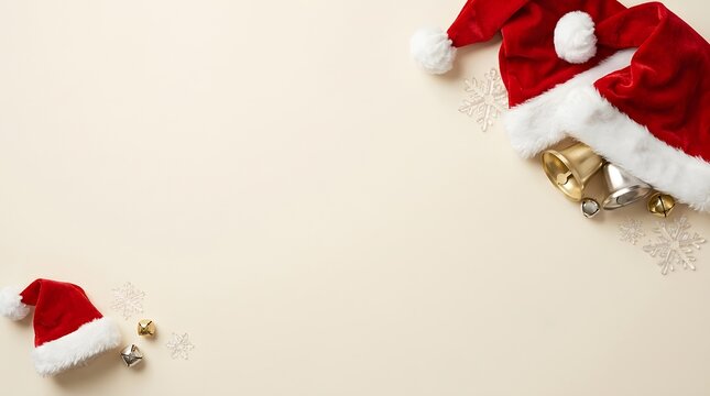 A festive christmas scene with santa hats and golden ornaments creates a warm and inviting holiday atmosphere perfect for seasonal greetings
