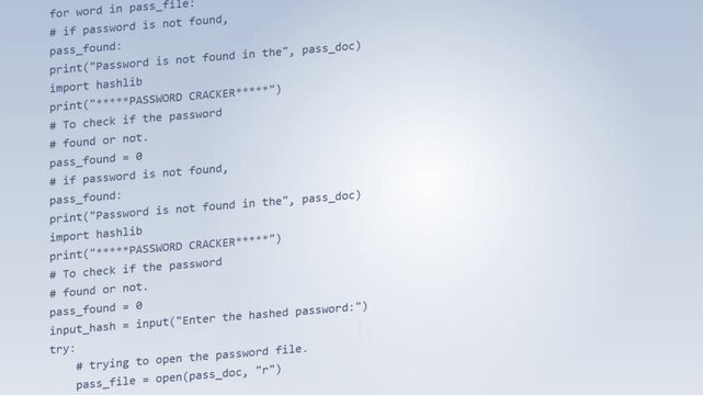 Python programming code scrolling on a bright blue computer screen during software development process