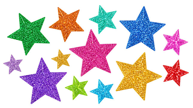 Colorful glitter stars isolated on transparent background
