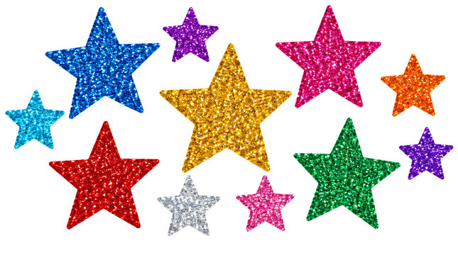 Colorful glitter stars isolated on transparent background