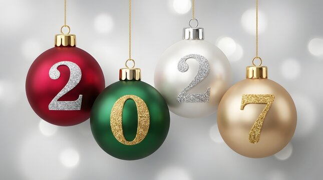 Festive new year ornaments displaying numbers two zero two four hanging elegantly