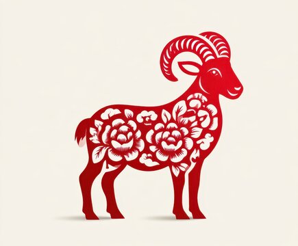 Chinese Zodiac Animal Goat Character Illustration on White Background.
