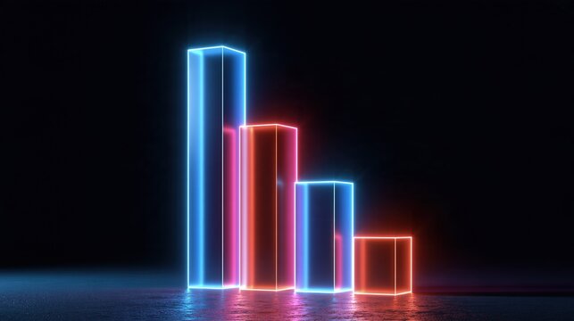 Glowing Neon Bar Chart Illustrating Financial Decline or Negative Trend on Dark Background
