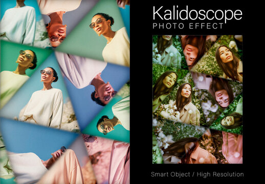 Creative Kaleidoscope Photo Collage Effect Mockup