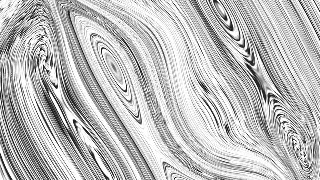 Abstract black and white liquid marble texture with intricate silver waves, elongated oval swirls, and flowing monochrome patterns