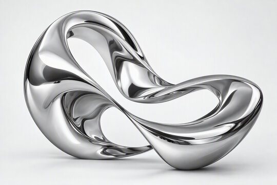 Abstract liquid chrome and silver metallic fluid sculpture 3D render