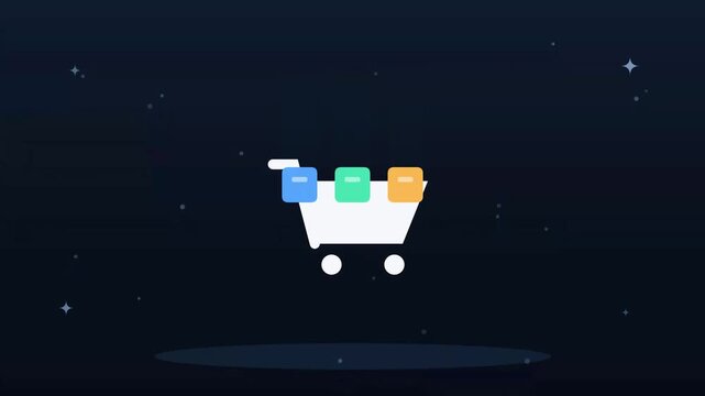 Digital shopping cart symbol displaying colorful items for online commerce websites helping merchants manage customer transactions and inventory efficiently to improve overall retail business