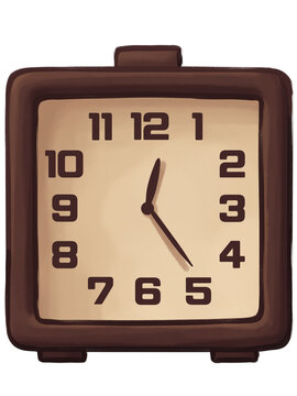 Vintage Square Desk Clock with Bold Numbers &ndash; Retro Illustration