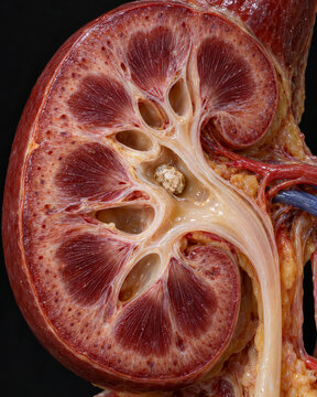 Kidney Stone in Renal Pelvis Medical Anatomy Cutaway