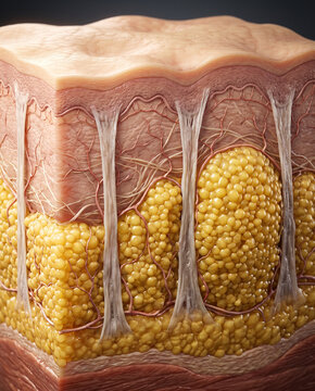 Cellulite Skin Structure With Fat Cells and Connective Tis