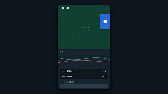 Dark card game dashboard animation with live analytics charts