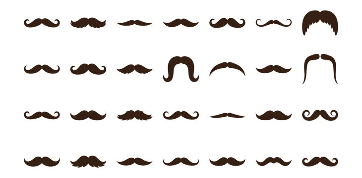 Collection of various vintage mustache and beard styles silhouettes
