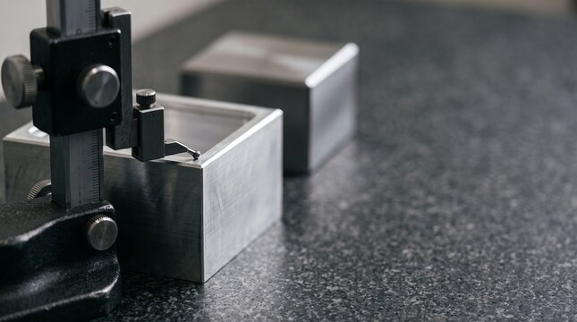 Height gauge probe verifies machined housing datum