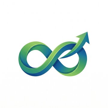 Compact blue and green infinity arrow logo with clean curved lines suggesting progress and ongoing connection