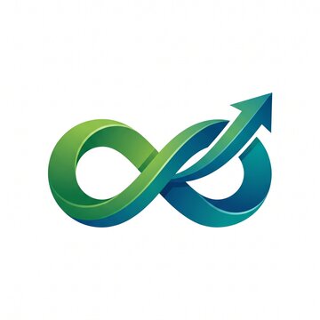 Green and teal infinity mark with an upward pointing arrow integrated into a smooth continuous loop
