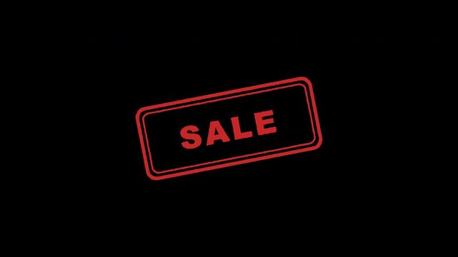 Animated Red sale rubber stamp marks appearing repeatedly on transparent background