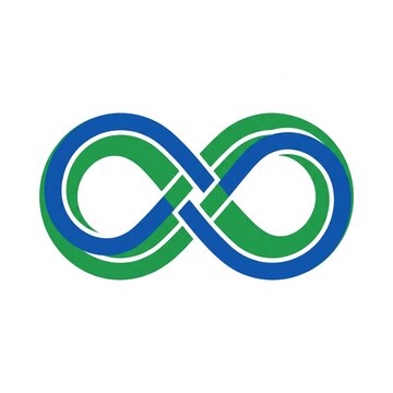 Clean blue and green infinity logo made from parallel outlined curves on a white background