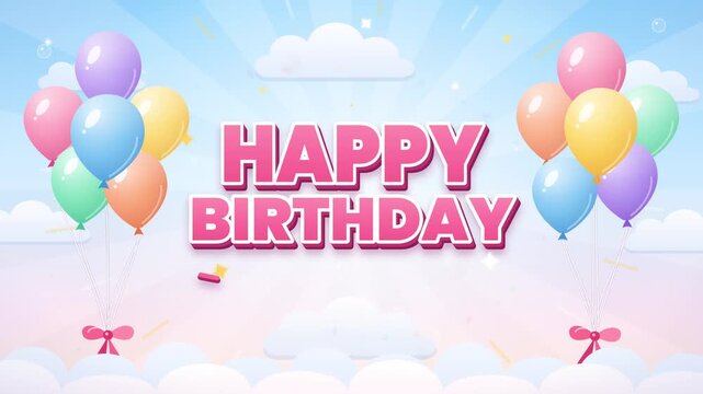 Happy Birthday Banner Background with Colorful Pastel Balloons and Clouds for Festive Celebration Card