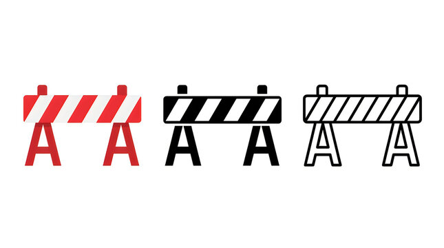 Road barricades with large letter a illustrations in different styles