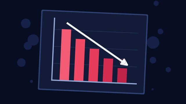 3D Decreasing Bar Chart with Targeting Arrow Looping Animation