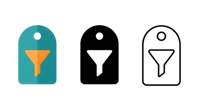 Funnel icons on colored tag labels with hole at top