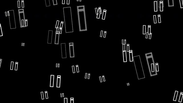 Abstract digital outline rectangles floating across transparent alpha background