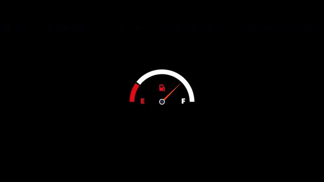 Animated car fuel gauge showing empty to full level on transparent background