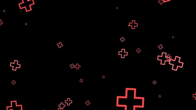 Animated red plus sign cross symbols floating over a transparent background