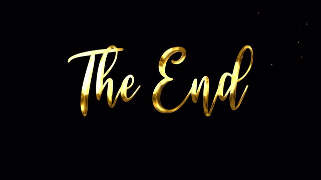 Gold metallic the end lettering displays phrase on black, creating a luxurious graphic element suitable for posters, branding, invitations, promotions.