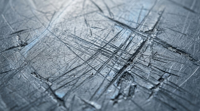 Heavily scratched dark grey plastic surface texture. Close-up of worn and damaged material with deep gouges and chaotic marks