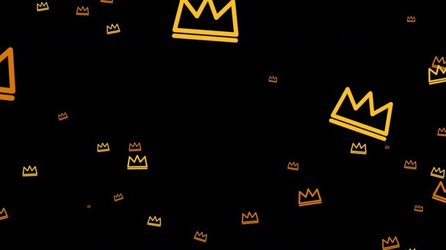 Animated golden crowns floating upwards on transparent alpha channel background