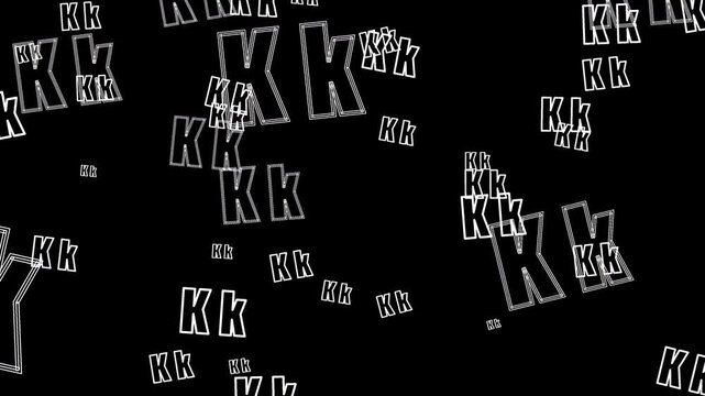 Animated letter K typography raining on transparent background with alpha channel