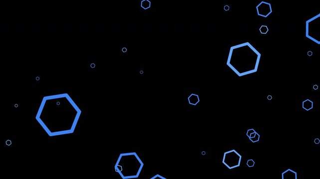 Glowing blue hexagon particles floating with transparent background overlay