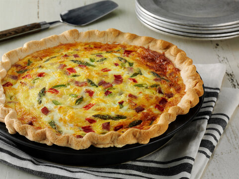 Ham and asparagus quiche with classic pastry crust