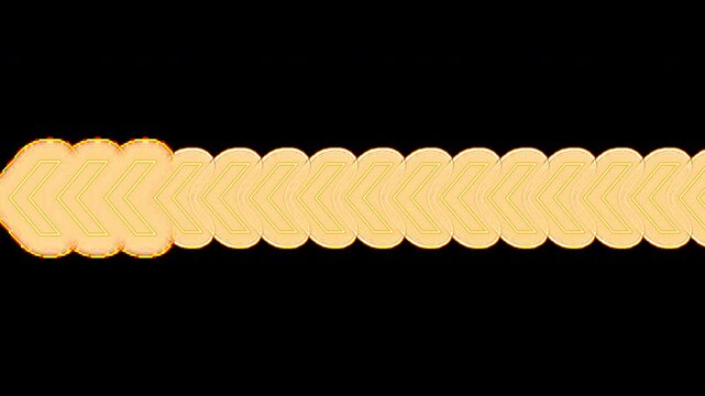 Glowing neon yellow chevron arrows moving in loop on transparent background