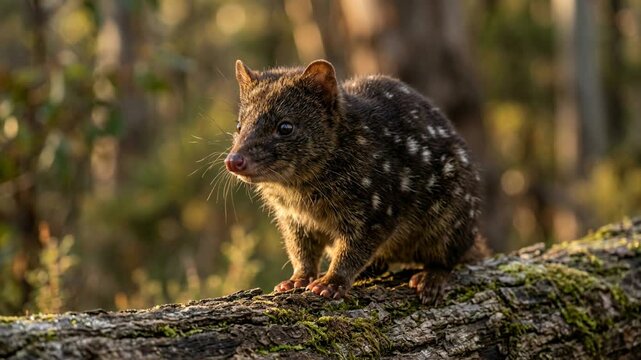 eastern quoll close up in morning light at maria island tasmania video