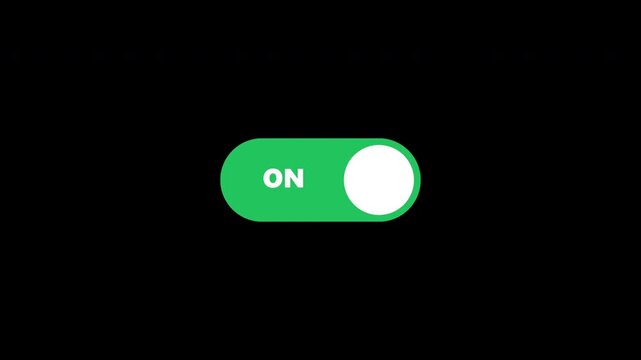 Animated toggle switch buttons turning on and off on transparent background