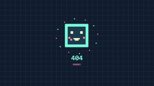 Cute Pixel Art Robot 404 Error Page Animation 4k Digital Design Concept