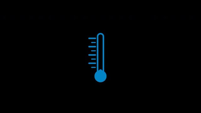 Blue thermometer icon showing cold temperature on transparent background