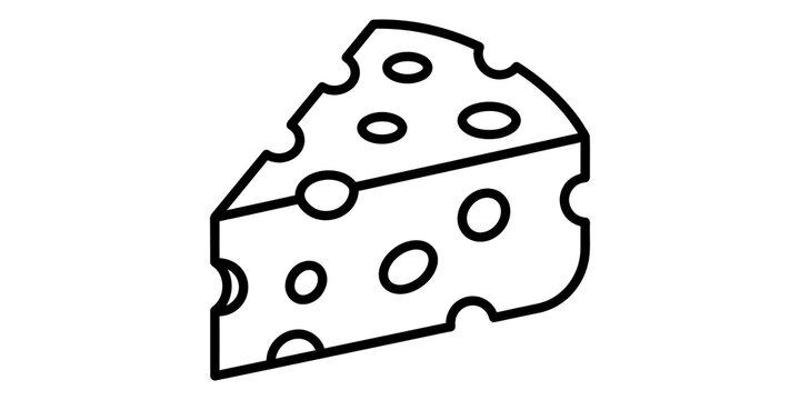 Cheese wedge line icon slice of swiss cheese with holes vector graphic design.