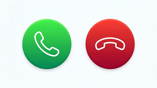 Green accept and red decline phone call buttons isolated on transparent background
