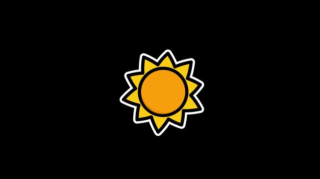 Cute cartoon yellow sun sticker icons popping on transparent background