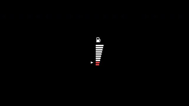 Digital car dashboard fuel gauge icon showing low level on alpha channel