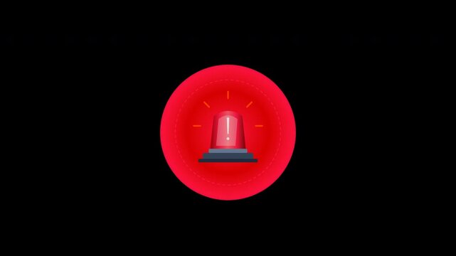 Flashing red emergency siren alarm warning lights on transparent background